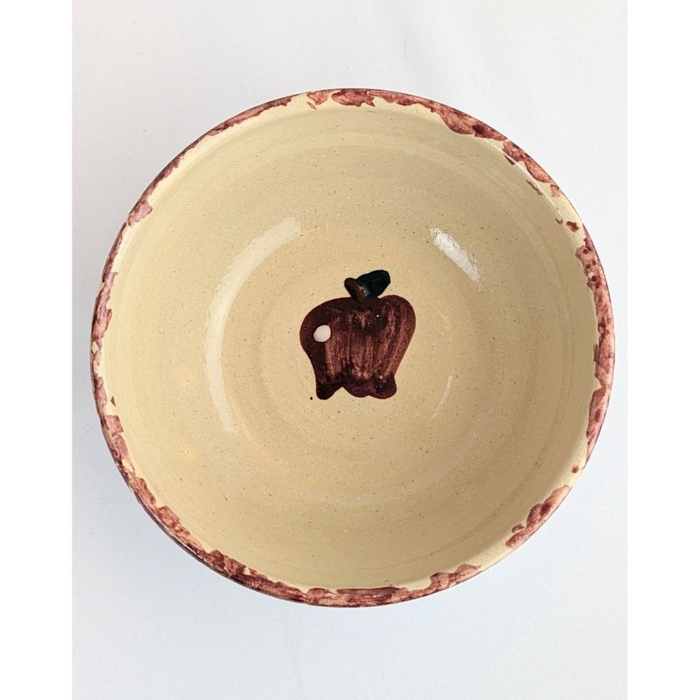 Handmade 6.5" Stoneware Bowl Red Apple Rustic Farmhouse Country Studio Pottery